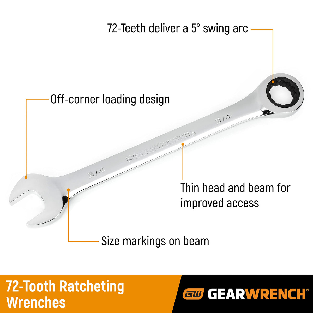 5 Pc. 12 Pt. Ratcheting Combination Wrench Set by GearWrench – 5 piece set, Alloy Steel, Silver, Model 93005