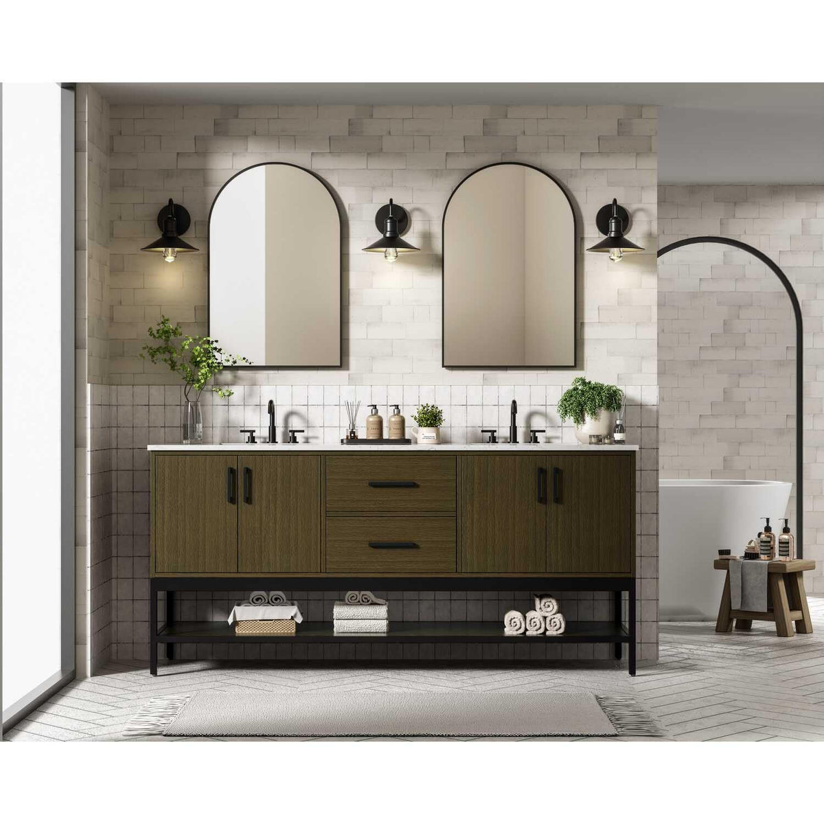 Elegant Kitchen and Bath 72" Double Bathroom Vanity in Chestnut Brown by Elegant Lighting – 72" W x 22" H x 24" D, Wood, Chestnut Brown, Model VF60772DMCB