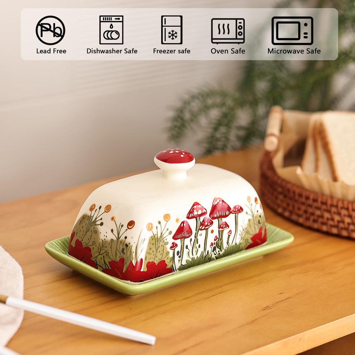 Fungi Fun Mushroom Butter Keeper, Ceramic, White