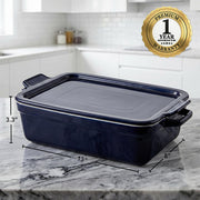 Ovente Ceramic Baking Dish with Lid, 3 Quart, Blue