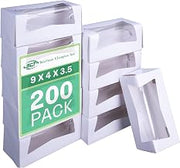SCT Bakery Automatic Window Bakery Box, Donut Box & Pastry Box (200 Pack), 9 x 4 x 3-1/2 Inch, White Food Tray with Viewing Window, Grease & Moisture Resistant, Recyclable & Compostable, 24303