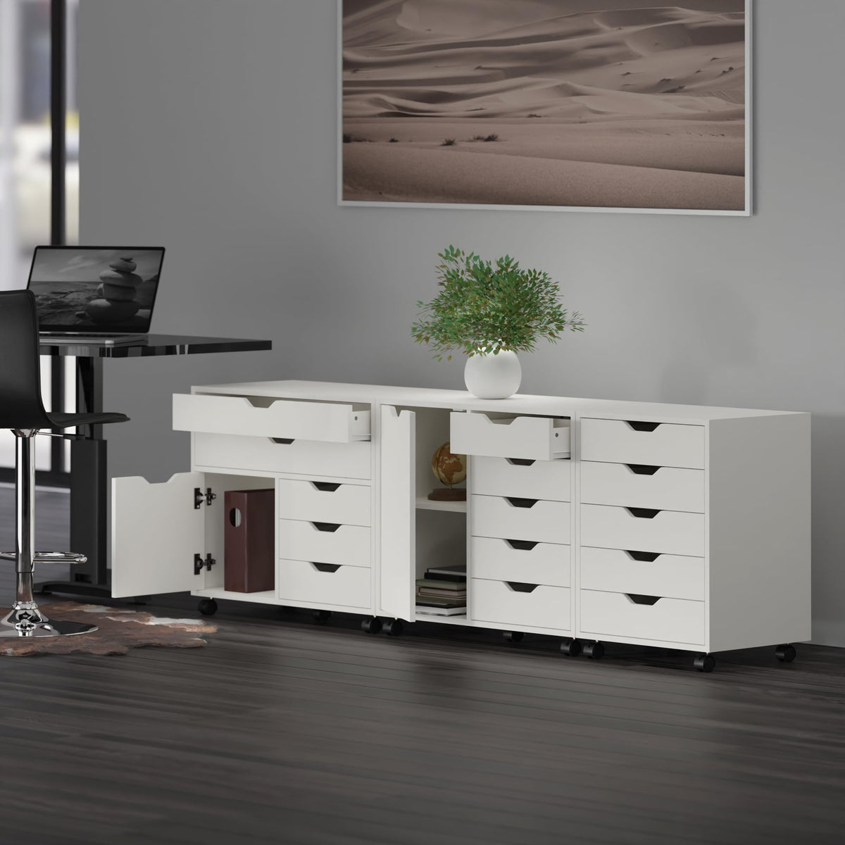 Winsome White / 2 Doors, 15 Drawers / Transitional Storage Drawer Units