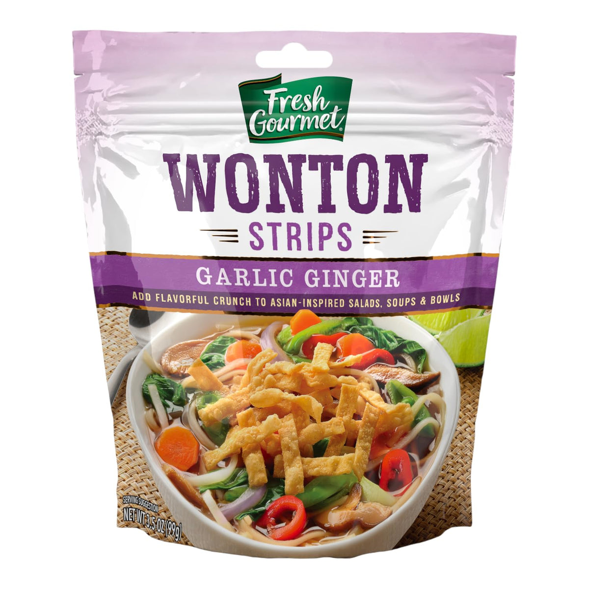 Fresh Gourmet Wonton Strips / Garlic Ginger / 3.5 Ounce (Pack of 9) Salad Toppings