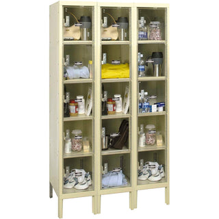 Global Industrial 5-Tier 15 Door Clear View Locker – 36" W x 18" D x 66" H, Tan, Assembled