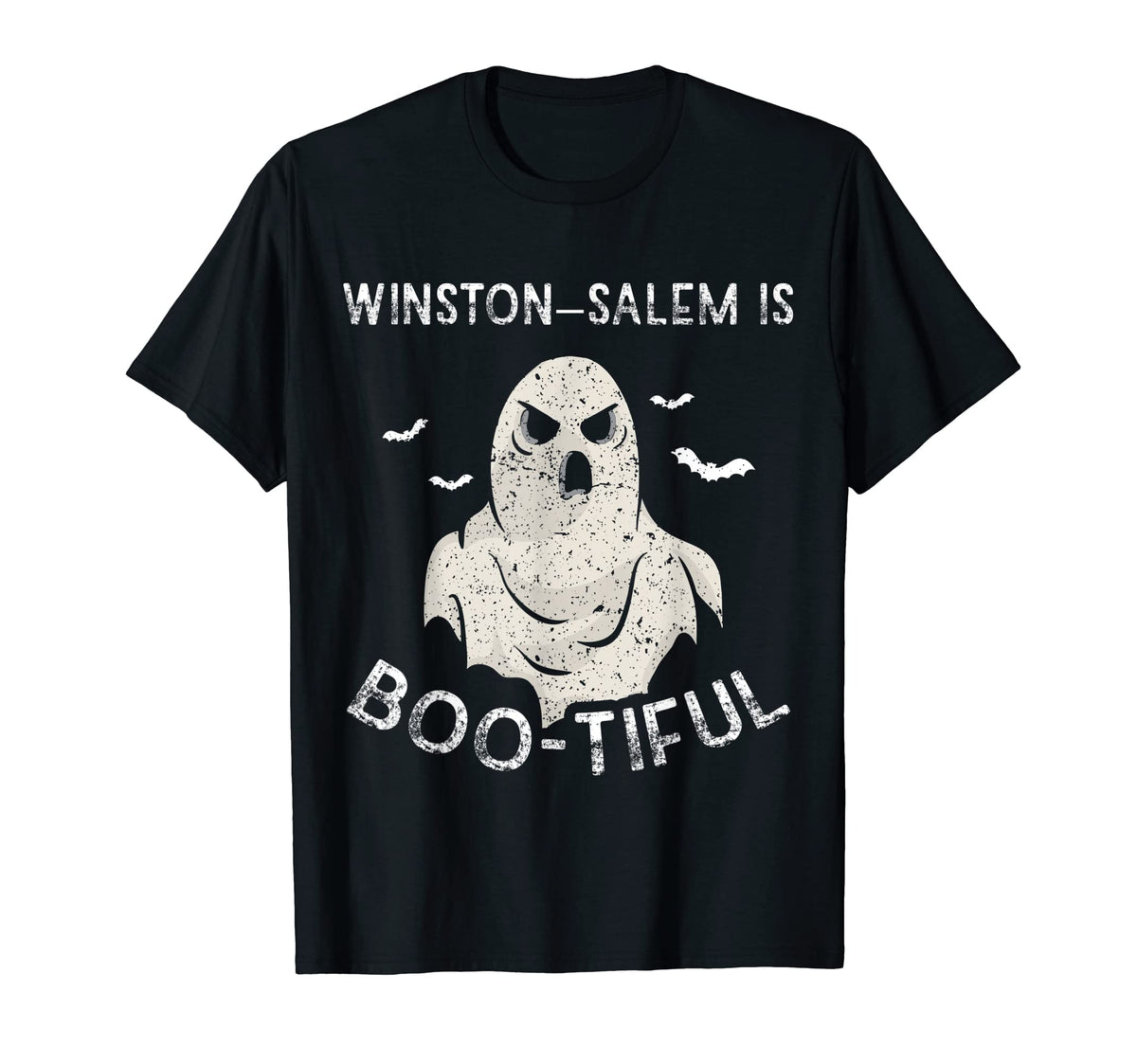 Winston-Salem Is Boo-Tiful Halloween Bootiful Scary Ghost T-Shirt by Winston-Salem Is Boo-Tiful Halloween Boo Ghosts – Cotton, Black, Model 8SS9785PNCC