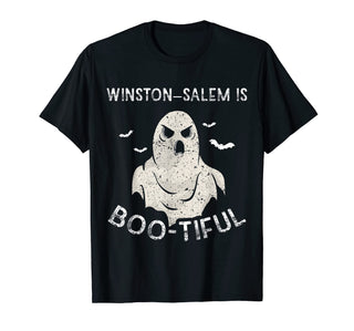 Winston-Salem Is Boo-Tiful Halloween Bootiful Scary Ghost T-Shirt by Winston-Salem Is Boo-Tiful Halloween Boo Ghosts – Cotton, Black, Model 8SS9785PNCC