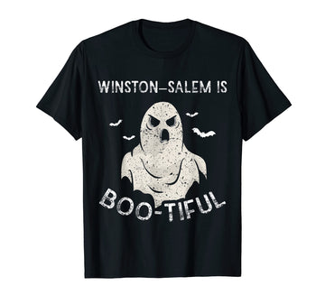 Winston-Salem Is Boo-Tiful Halloween Bootiful Scary Ghost T-Shirt by Winston-Salem Is Boo-Tiful Halloween Boo Ghosts – Cotton, Black, Model 8SS9785PNCC