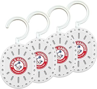 Arm & Hammer OdorBusterz ClosetMATE™, White Linen, 4 Count – Hanging Odor Absorber with Baking Soda, 360° Rotating Hook for Closets, Lockers & Storage Areas