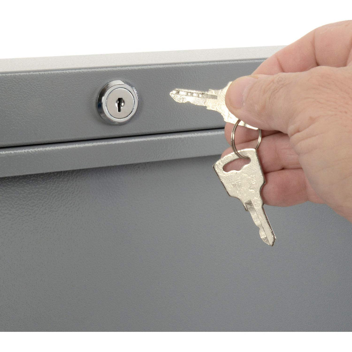 Wall Mounted Fold Down Shop Desk with keyed Lock by Global Industrial – 3.38"L x 20"W x 16.38"H, Steel, Grey, Model 319391