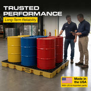 6 Drum Spill Containment Pallet with Forklift Pockets by Eagle – 6 Drum, Plastic, Yellow, Model 1686