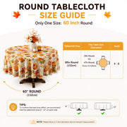 Soheioue Round Tablecloth, 60 Inch Diameter, Brown Autumn Design