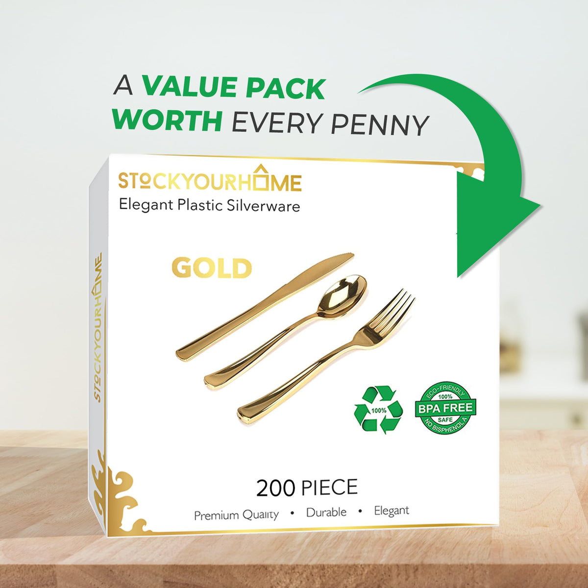 Gold Plastic Silverware Set (200-Pack) by Stock Your Home – 200 Count, Plastic, Gold, Pack of 200, Model Stock Your Home 3841
