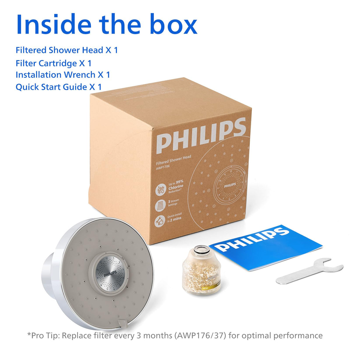 PHILIPS Chrome / Filtered Shower Head / Modern Fixed Showerheads