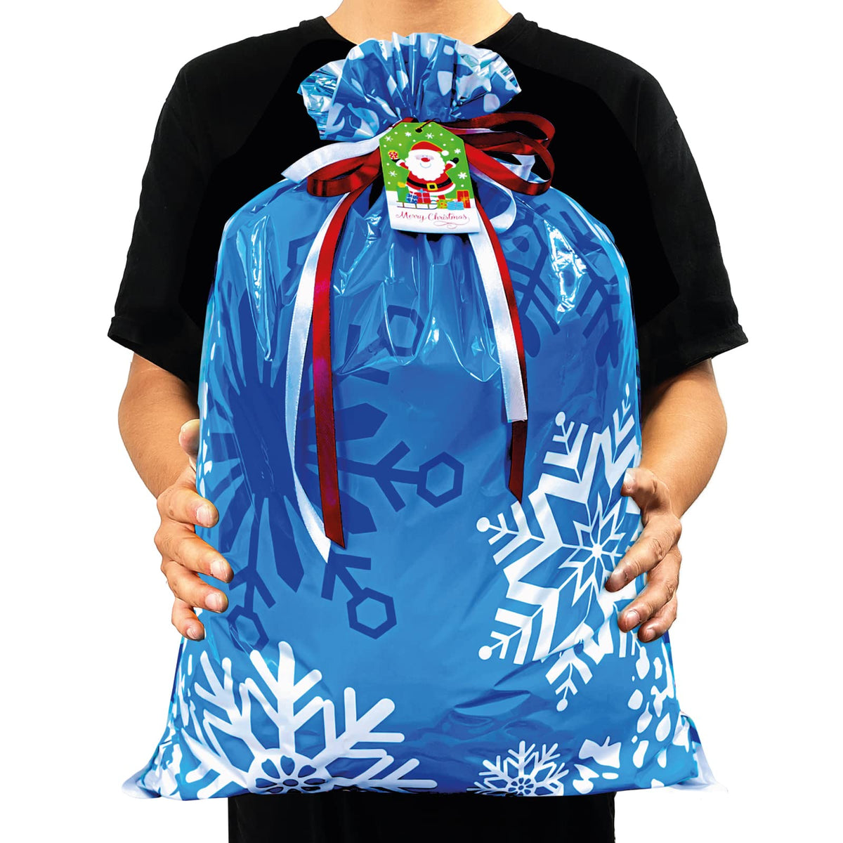 Diamerd Christmas Drawstring Gift Bags, 38 Piece Assorted Sizes, Red Green Blue