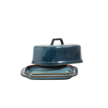 Gibson Elite Stoneware Butter Keeper with Lid, Blue Reactive Glaze, 6 Inch