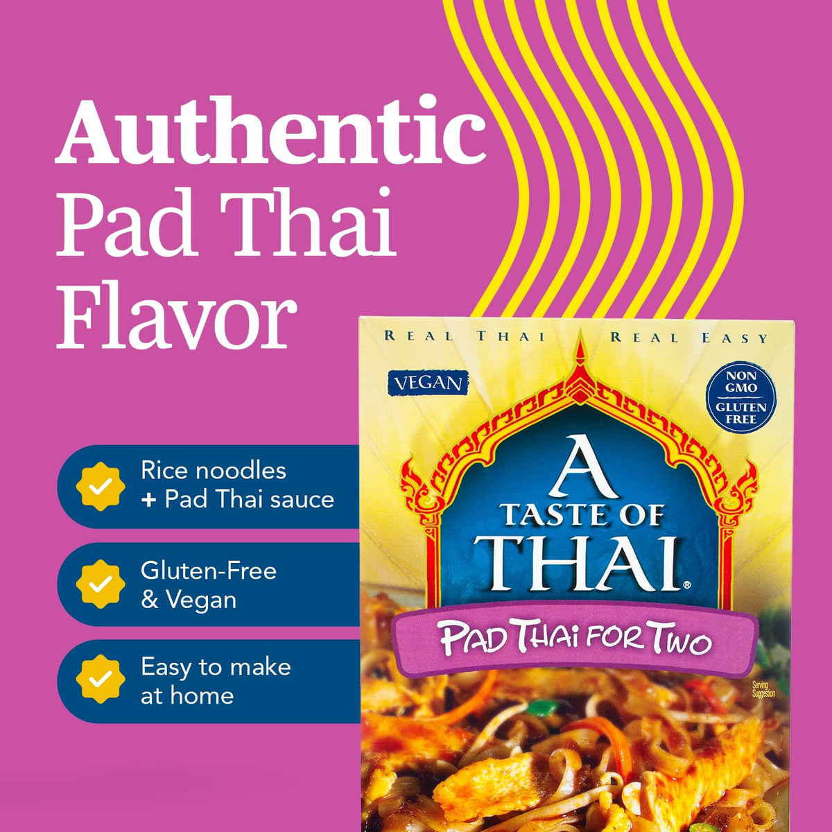 Pad Thai Rice Noodles | Restaurant-Quality Thai Flavor in Minutes | Vegan by A Taste of Thai – 9 Ounce (Pack of 6), Pack of 6, Model 00102027