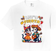 Funny Cat and Dog Sugar Skull Lets Fiesta Día Los de Muertos Comfort Colors Crop Top