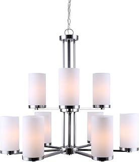 Canarm ICH578A09BN River 9 Light Chain Chandelier Bushed Nickel with Flat Opal Glass, 28.25" x 28.25" x 26.5"