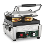 Panini Press with 9.75" x 9.25" Cooking Surface & 120V by Waring – Compact Cooking Surface Machines, Stainless Steel, Silver, Model WPG150