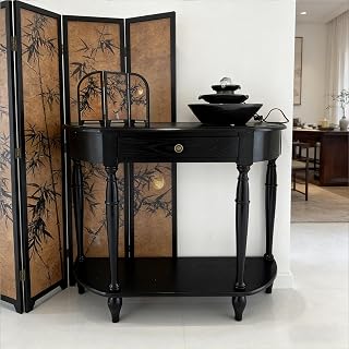 Solid Wood Crescent Moon Console Table for Entryway Black 120cm Hallway Table with Storage Semicircular Sofa Table Stylish Entrance Furniture