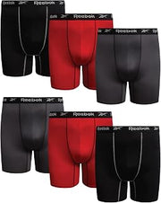 Reebok Mens Boxer Briefs Big & Tall Moisture Wicking 6 Pack, 7'' Inseam