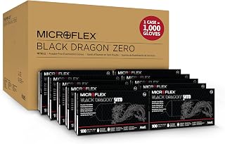 Ansell MICROFLEX Black Dragon BD-100N 5mil Nitrile Exam Gloves, Powder-Free, Textured Fingertips, Disposable Gloves for Medical, Industrial & Automotive Use - Size 7 (S), Black (Case of 1000)