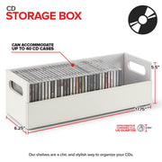 CD Storage Box by Stock Your Home – 17.73 x 6.25 x 5.5 inches, Faux Leather, White