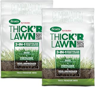 Scotts Turf Builder Thick'R Lawn Tall Fescue Mix, 12 lbs. (2-Pack) | Combination Seed, Fertilizer and Soil Improver, Thickens Thin Grass
