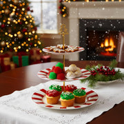 Lallisa 3 Tier Ceramic Cake Stand, 10 9 7 Inch Plates, Red and White