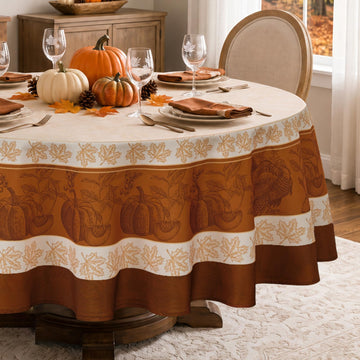 Romanstile Round Tablecloth, 70 Inch Diameter, Linepumpkin