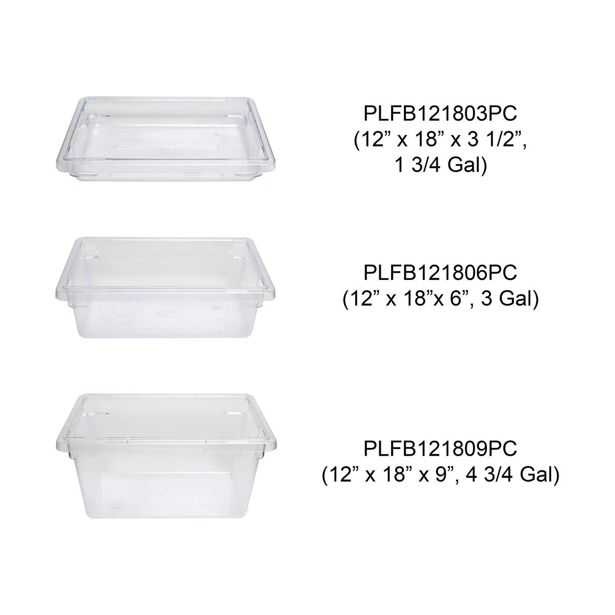 12" x 18" x 3 1/2" by Thunder Group – 1.75 gallons, Polycarbonate (PC), Clear, Model PLFB121803PC