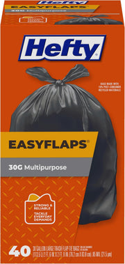 Hefty 40 Count (Pack of 6) / Easy Flaps 30 Gallon - 40 Count / Black Trash Bags