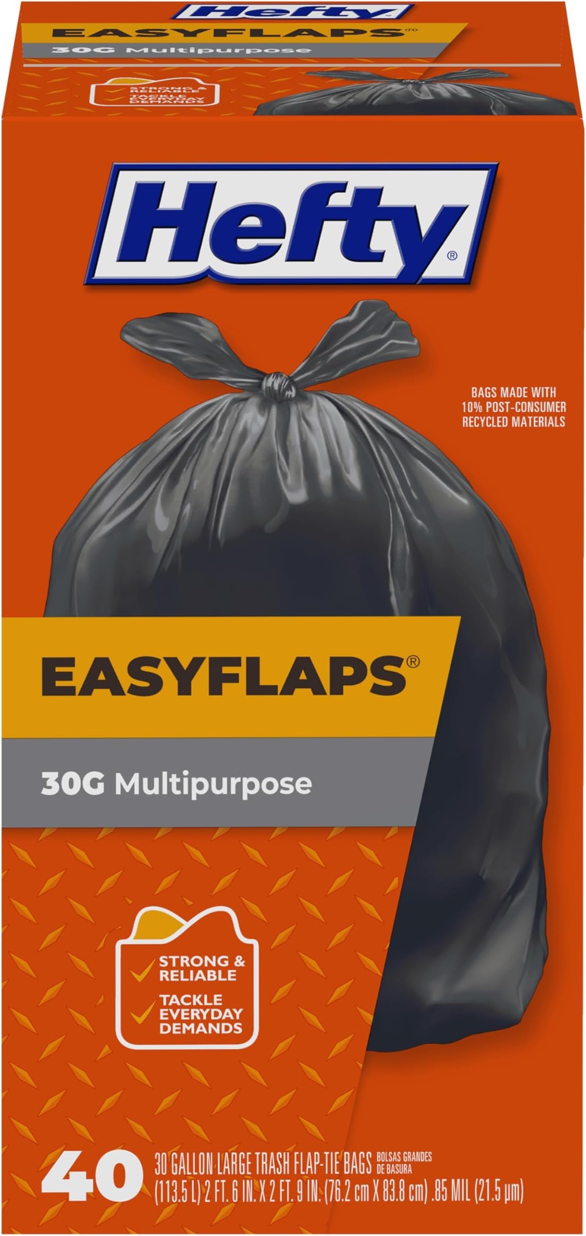 Hefty 40 Count (Pack of 6) / Easy Flaps 30 Gallon - 40 Count / Black Trash Bags