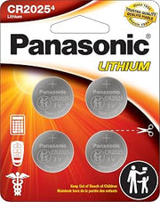 Panasonic CR2025 3.0 Volt Long Lasting Lithium Coin Cell Batteries in Child Resistant, Standards Based Packaging, 4-Battery Pack