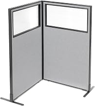 Global Industrial 36-1/4"W x 60"H Freestanding 2-Panel Corner Room Divider with Partial Window, Gray
