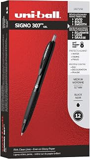 Uni-Ball Uniball 307, 0.7mm Medium Point Gel Pens 12 Pack Black Colored Pens, Pens Fine Point, Smooth Writing, Pens Bulk for Office Supplies, Uniball Sells Gel Pens, Ballpoint Pens, and Ink Pens