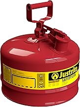 Type I Gasoline Safety Can by Justrite – 2.5 Gallon, 2.5 gallons, Alloy Steel, Red, Model 7125100