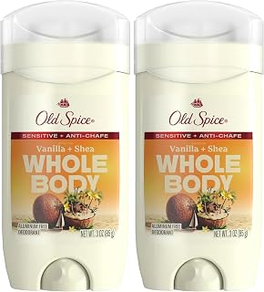 Old Spice Whole Body Deodorant Stick for Men,Aluminum Free,Vanilla + Shea Scent,24/7 Odor Protection,24/7 Lasting Freshness,Dermatologist Tested,Gentle on Skin,Safe to Use All Over,3.0 oz,(Pack of 2)