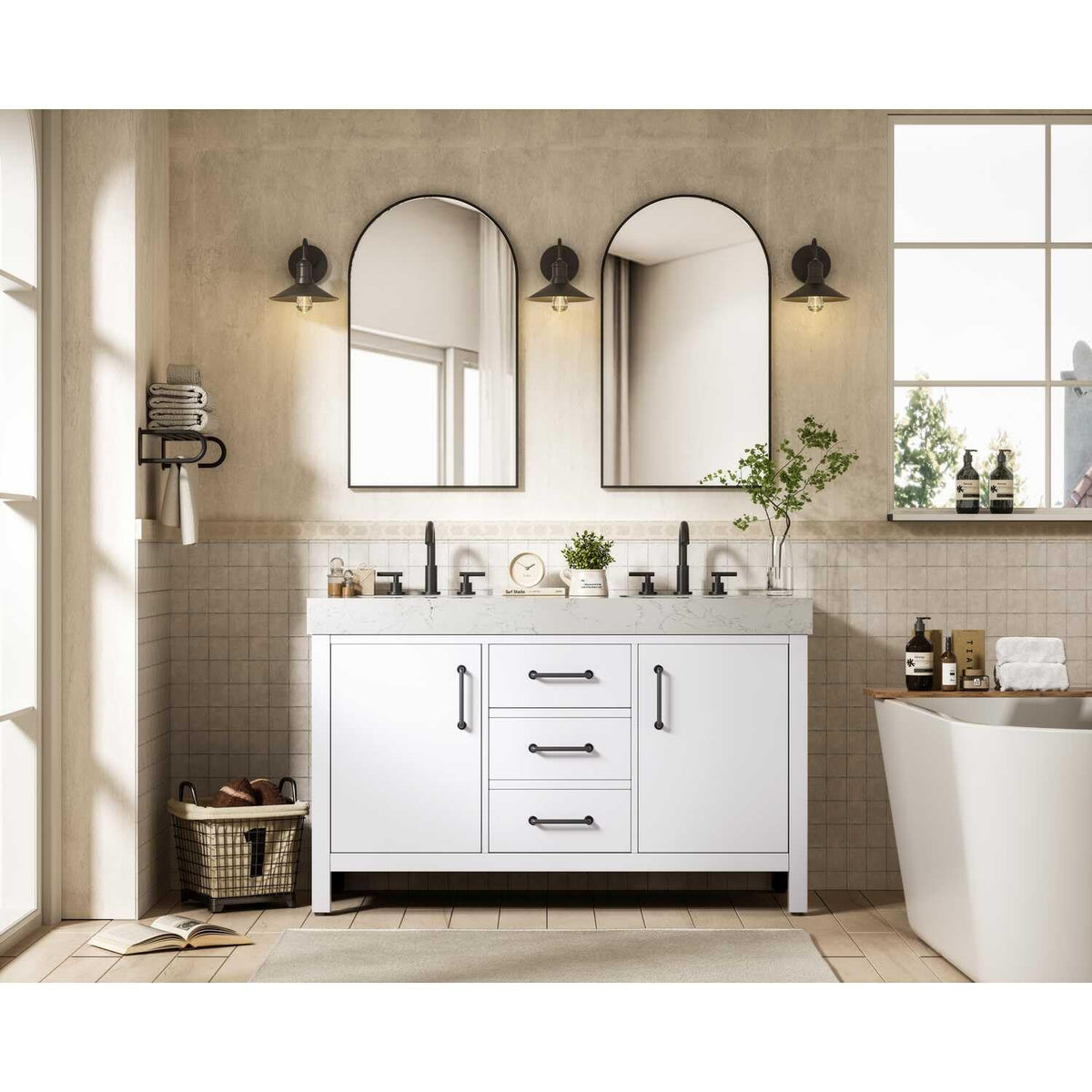 Elegant Kitchen and Bath 54" Double Bathroom Vanity in White by Elegant Lighting – unspecified, Wood, White, Model VF60654DWH