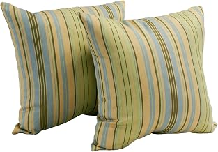 Blazing Needles 17-inch Jacquard Throw Pillow, Tan/Green Stripe 2 Count