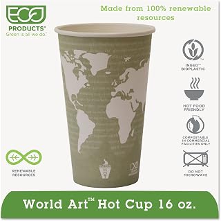 Eco-Products EPBHC16WA World Art Renewable Compostable Hot Cups, 16 oz, 50/PK, 20 PK/CT