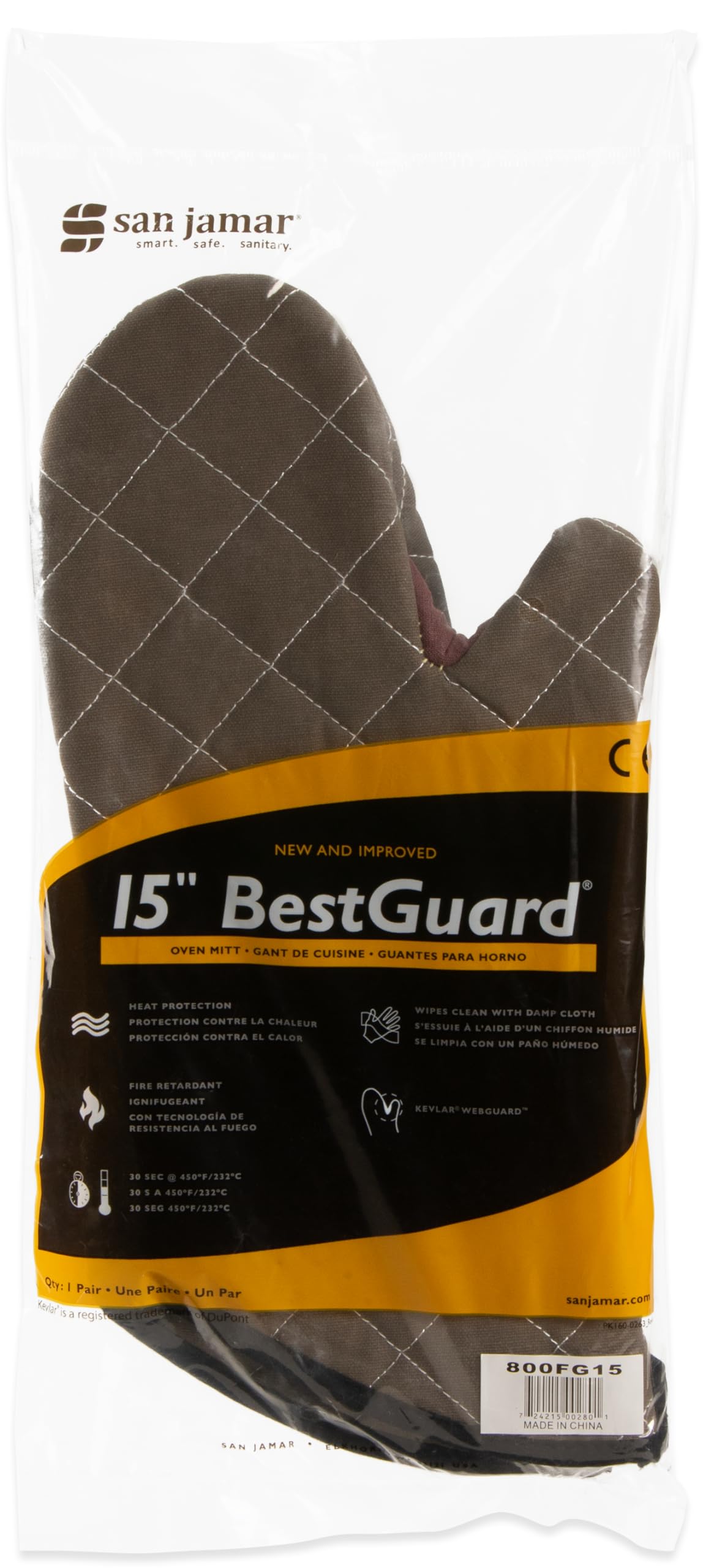 Oven Mitts by Carlisle FoodService Products – 15" (Pack of 1), Cotton, Tan, Model 800FG15