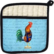 Betsy Drake PT037B Blue Rooster Blue Script - Pot Holder