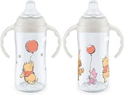 NUK Learner Cup, 10 Oz, Pack of 2, Pooh Bear – Soft Spout, Easy-Grip Handles, BPA Free, Spill Proof Transition Sippy Cup