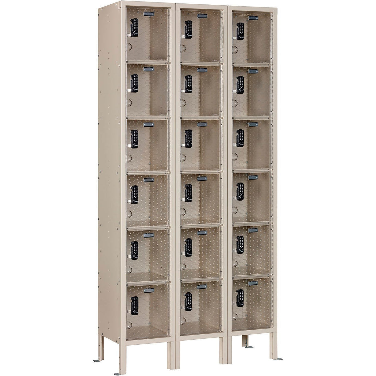Global Industrial 6-Tier 18 Door Clear View Locker – Digital Lock, 36" Wx15 Dx78 H, Tan, Unassembled