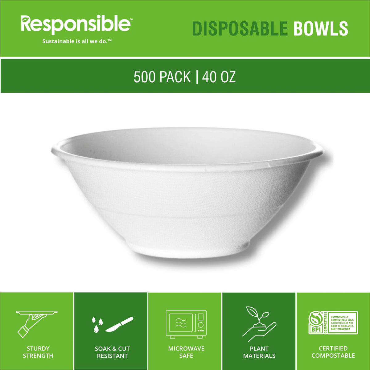 Responsible Products 40 oz (500 Count) / Classic White / Casual Bowls
