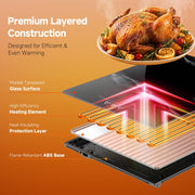 FEPPO Modular Warming Tray, 47x16 Inch Glass Surface, Marble Black