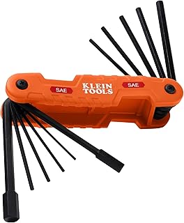 KLEIN TOOLS 70550 Hex Wrench Key Set, 11 SAE Sizes, Heavy Duty Folding Allen Wrench Tool with Extra Long Hex Keys