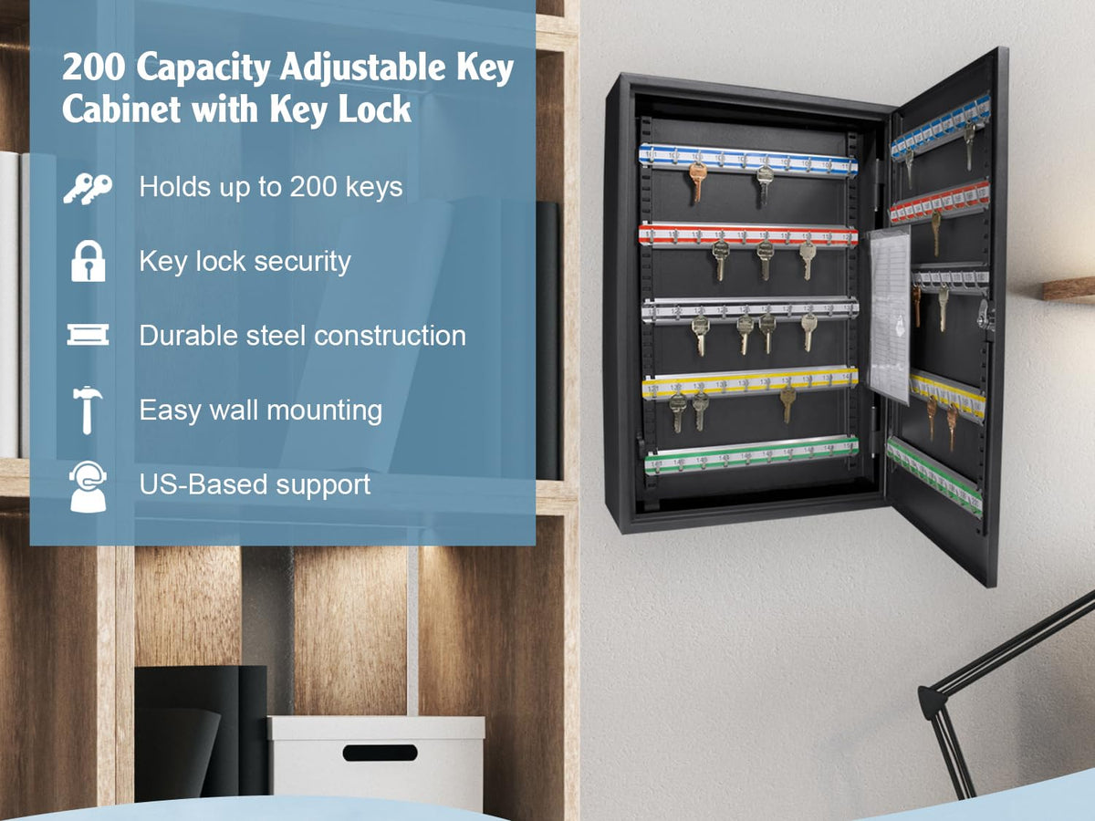 Key Lock 200 Position Adjustable Key Cabinet Lock Box Black by Barska – 200 Keys, Alloy Steel, Black, Model AX11824