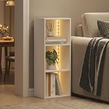 Furinno LUDER Book Shelf with LED Lights, 3-Cube Bookshelf, Bookcase, 9.3 x 12 x 31.5, for Home Office, Living Room, Study Room, White